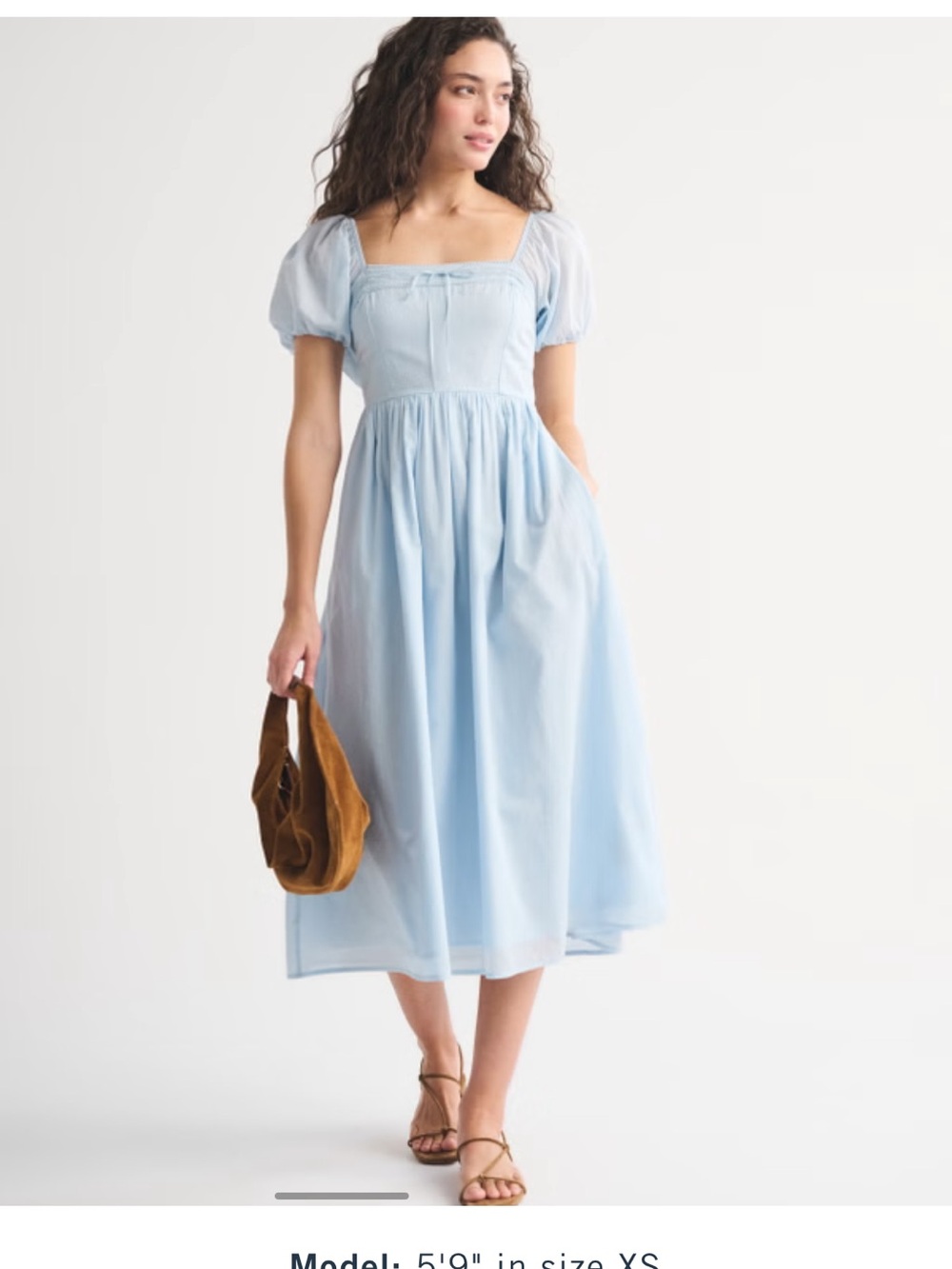 Abercrombie & Fitch Light Blue Square-Neck Puff-Sleeve Midi Dress - Picture 2 of 5